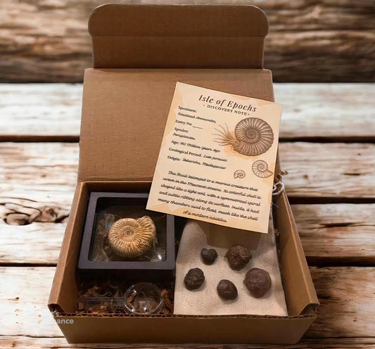 Authentic Ammonite Fossil Expedition Kit: Includes Magnifying Glass & Discovery Note